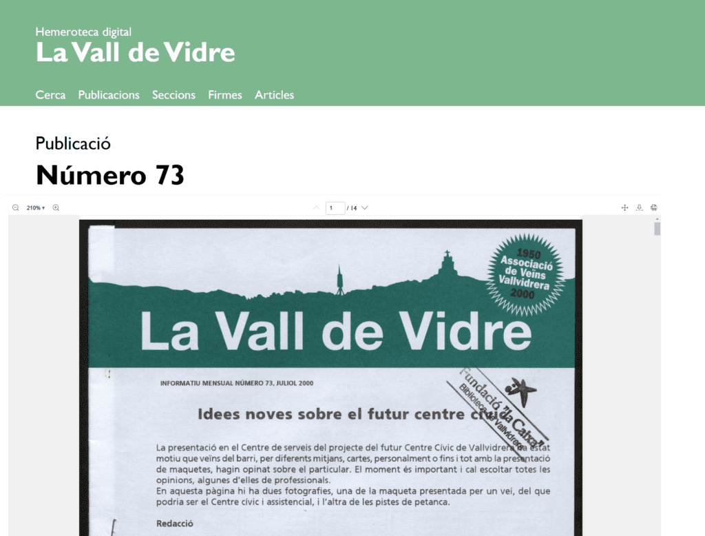 Imatge de l'Hemeroteca de La Vall de Vidre